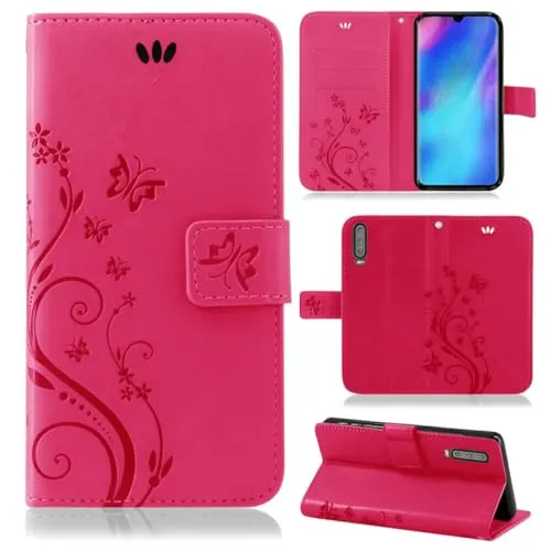 betterfon Hülle Kompatibel mit Huawei P30 | Premium PU Leder Handyhülle Wallet Case für P30 | Schutzhülle Blumen Klapphülle Handyhülle | Pink