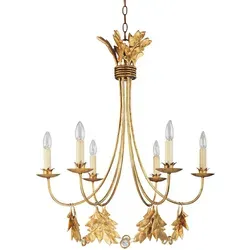 Kronleuchter Sweet Olive mit 6 Lichtern - Eleganter Kronleuchter in vergoldetem Gold, inspiriert von Olivenbaumzweigen, mit dimmbaren E14 Leuchten. Ideal für stilvolle Innenräume.