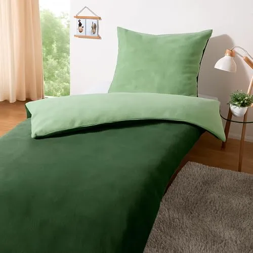 heimtexland Teddy Flanell Wende Bettwäsche Set I Winter Bettbezug I kuschelig weich und warm I Kopfkissen 80x80 I Bettdecke 135x200 I Cashmere Touch Geschenkidee Weihnachten Typ751 Salbei