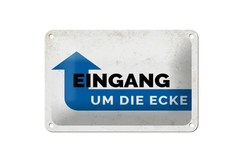 Blechschild Hinweis Eingang um die Ecke 18x12 cm Geschenk Deko Schild