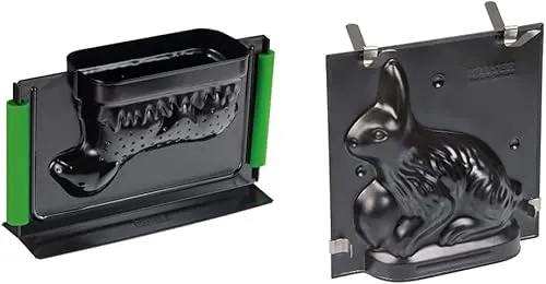 Kaiser Backformen Set Osterlamm und Hase - 3D Backformen - Kuchenformen aus Stahlblech mit antihaftbeschichteter Oberfläche, ideal für kreative Ostergebäcke und mit Silikonklammern für perfekte Ergebnisse.