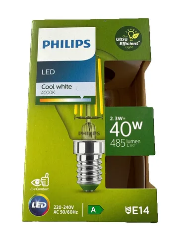 Philips P45 E14 LED Glas 2,3 W=40W 485lm 4000K Neutralweiß Ultra effizient Ø45mm