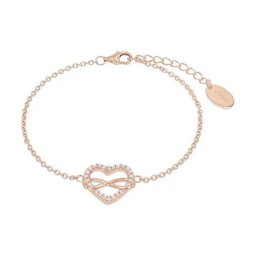 s.Oliver SO PURE Damenarmband mit Herz Anhänger und Infinity Symbol - Elegantes Armband aus 925 Sterling Silber, rosévergoldet, mit funkelnden Zirkonia. Verstellbar von 17-20 cm, ideal als Geschenk für besondere Anlässe.