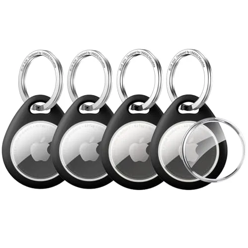 UNBREAKcable 360° Schutzhülle für AirTag [4er-Pack], TPU Vollschutz Schlüsselanhänger mit 304 Edelstahl Schlüsselring, Kratzfestes Design für Schlüssel, Taschen, Gepäck