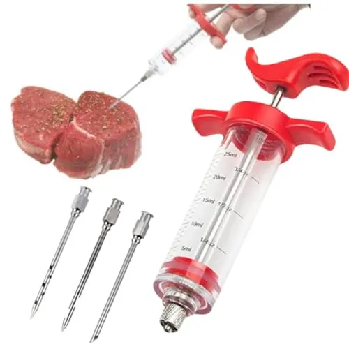 Przydasie Nützlich Fleischspritze Marinadenspritze Nadeln Spritze 30ml Fleisch, zum Beizen, mit 3 Edelstahlnadeln, für Schweinefleisch Huhn, Küchenhelfer Fleischinjektoren zum Räuchern und Grillen