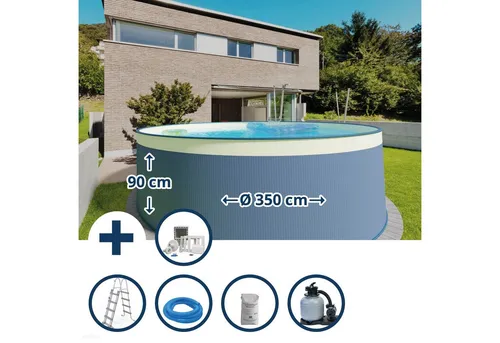 Waterman Rundpool Stahlwandpool Set 350 x 90 cm in grau von Waterman