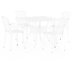 vidaXL 5-Tlg Bistro-Set Aluminiumguss Weiß 3070615 - Elegantes 5-teiliges Bistro-Set aus robustem Aluminiumguss, ideal für den Außenbereich. Wetterfest und langlebig, mit Schirmloch für optimalen Sonnenschutz. Perfekt für entspannte Stunden im Garten oder auf der Terrasse.