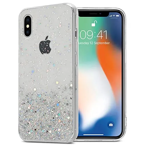 Cadorabo Hülle kompatibel mit Apple iPhone XS MAX Rundumschutz TPU Silikon Case Mädchen Glitzer Strass Design Slim Kratzfest Weiche Gummi Bling Schutzhülle für Apple iPhone XS MAX in Transparent