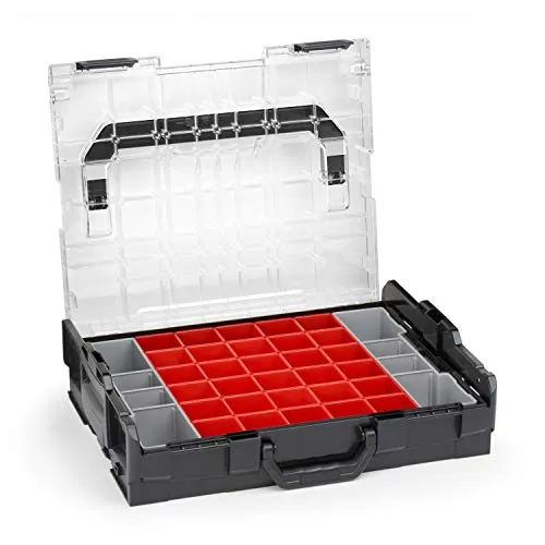 Bosch Sortimo Sortimentskasten L BOXX 102 schwarz Deckel transparent mit Insetboxen-Set A3 Sortierboxen für Kleinteile | ideale Schraubenbox Aufbewahrung Kleinteilemagazin Alternative