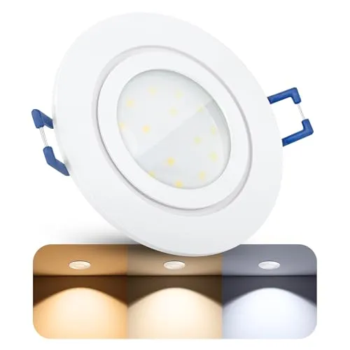 SSC-LUXon RW-2 Einbaustrahler LED flach in weiß für Bad & Außen IP44 - LED 4W drei einstellbaren Lichtfarben 3CCT wechselbar - Einbau Bad Spot rund 230V