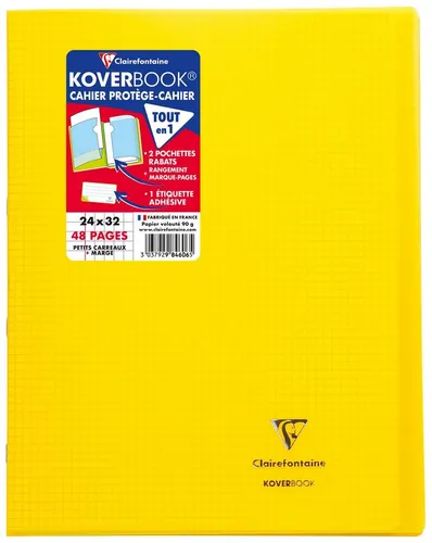 Clairefontaine Koverbook 10x, 24x32 cm, kariert - Papierheft mit 24 Blatt, 90g, ideal für Schule und Büro, robuster Einband aus transparentem Polypropylen in auffälligem Gelb.