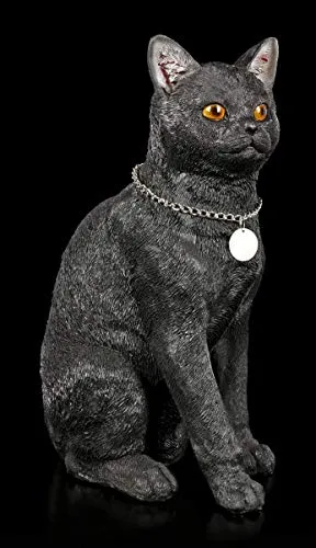 Figuren Shop GmbH Schwarze Katzen Fantasy-Figur mit Metall Anhänger | Deko-Figur, handbemalt, H 39,5 cm