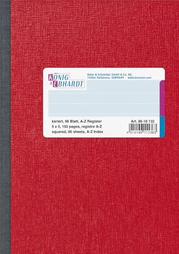 König & Ebhardt König und Ebhardt König & Ebhardt 8618132 Geschäftsbuch / Kladde (A6, kariert, 96 Register)
