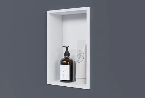 BERNSTEIN Wandnische aus Edelstahl NT203010X - 20 x 30 x 10 cm (B x H x T) Einbauregal, Flexibler Einbau- Ideale Duschablage - Farbe:Weiß