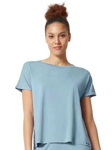 Skiny Damen Every Night In Mix & Match Pyjamaoberteil, Faded Denimblue, 38 - Schlafanzugoberteile für Damen, aus nachhaltigen Viskosefasern aus Bambus, mit zeitlosem Design und bequemen Fledermaus-Ärmeln für höchsten Tragekomfort.