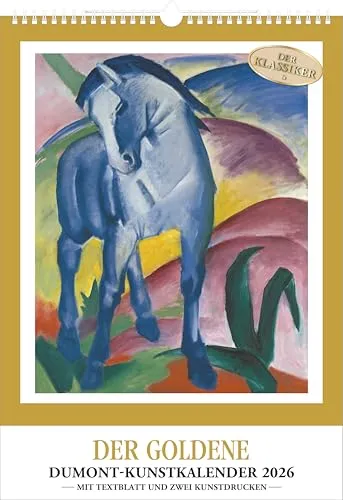 Kunstkalender 2026 - Der Goldene DUMONT-Kunstkalender - Wandkalender A3 mit 12 Meisterwerken und 2 Kunstdrucken, ideal für Kunstliebhaber. Brillanter Bilderdruck und goldener Rahmen-Effekt für edle Präsentation.