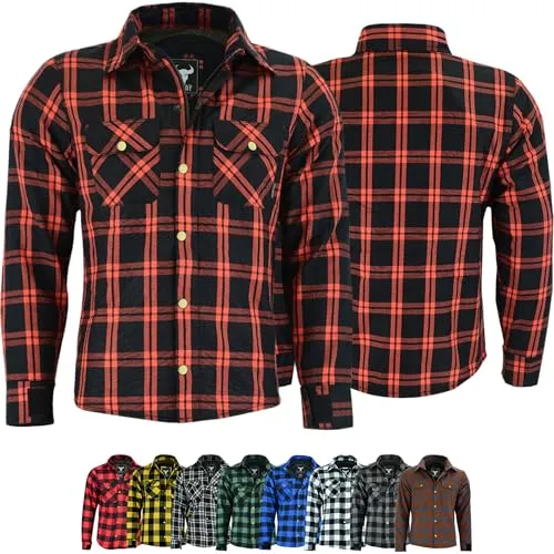 BULLDT Motorradhemd Herren mit abnehmbare CE-Protektoren - Klassisch 100% Baumwolle Holzfäller Flanellhemd - Biker Motorradjacke Hergestellt mit Aramid-Kevlar-Futter - Mit Schutz (EN 1621-1) Orange -