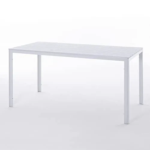 SIEDITI FUORI E DENTRO Gartentisch 156x78 cm - Eleganter Terrassentisch für Garten und Balkon - Beistelltisch mit pulverbeschichtetem Stahlgestell und wetterfester Holzoptik-Tischplatte, bietet Platz für bis zu sechs Personen und ist ideal für Mahlzeiten im Freien.