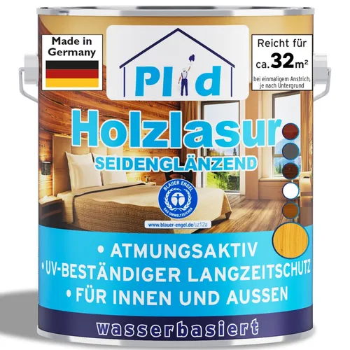 Holzlasur 2,5l Kiefer - Schnelltrocknend für Innen und Außen - Lasur für Holzschutz, ideal für ca. 32m². Halbtransparent, seidenglänzend und schnelltrocknend, perfekt für langlebigen Schutz in Innen- und Außenbereichen.