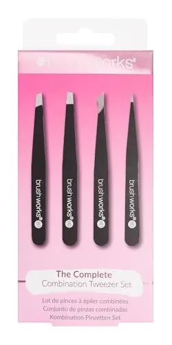 Brushworks HD Kombination Pinzette 4-Stück Set, Schwarz, Black