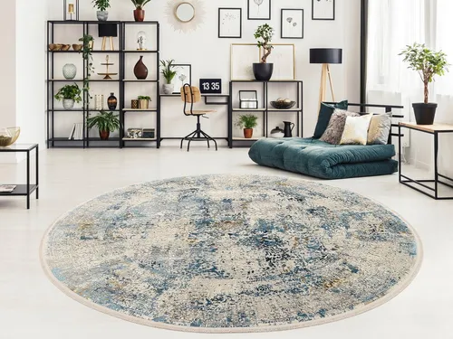 OCI DIE TEPPICHMARKE Teppich BESTSELLER CAVA, rund, Ø 240 cm - Teppich in blau/grau mit Hoch-Tief Struktur aus 70% Viskose, ideal für Wohnzimmer. Pflegeleicht und fußbodenheizungsgeeignet.