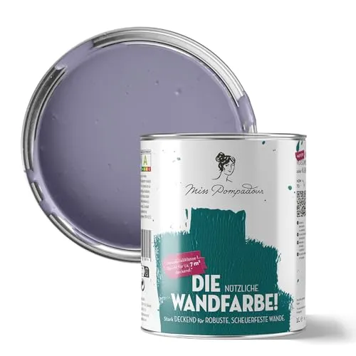 MissPompadour abwaschbare Wandfarbe Lila mit Provence 1 L, matt | Scheuerbeständige Innenfarbe, wasserbasiert, hohe Deckkraft, einfache Verarbeitung, für Putz, Tapeten, Gipskarton, Raufaser