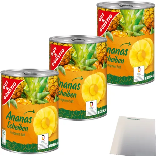 Gut&Günstig Ananas ganze Scheiben in eigenem Saft 3er Pack 3x820g Dose usy Block