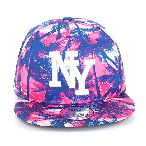 New Boy Girl NY New York süße Unisex Schwester Bruder Kindercap Hai Tiger Adler Prince Kinder Cap Snapback und Mütze 48-58cm Kopfumfang (One Size, NY-Palm-Blue-Pink)