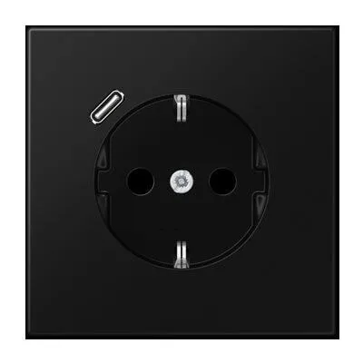 Jung SCHUKO-Steckdose mit USB-Ladegerät Typ C (graphitschwarz matt) - Steckdosen & Zubehör mit integriertem erhöhten Berührungsschutz und Schnellladefunktion für USB-Geräte – ideal für moderne Haushalte.