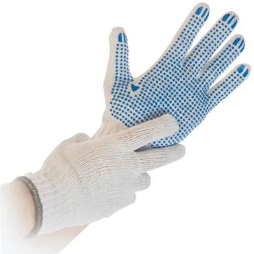 HYGOSTAR Arbeitshandschuh STRUCTA I, weiß, M - Feinstrick aus Polyester-Baumwollmischung, rutschfest mit PVC-Noppen für sicheren Halt bei Arbeiten mit rutschigen Gegenständen, 12 Paar