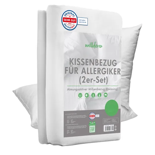 Welldora Kissenbezug für Allergiker – Milben- und Bettwanzen-Schutz (2 Stück) - Kissenbezüge für Allergiker, fachärztlich getestet und aus 100% Mikrotextil. Ideal für einen erholsamen Schlaf ohne Allergene.