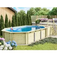 Karibu Pool 4 Set C mit Filteranlage und Sonnenterrassen - Massivholzpool mit 38 mm starken Blockbohlen, witterungsbeständig und großzügigem Volumen von 19,5 m³. Inklusive hochwertiger Poolfolie für einfache Handhabung und langlebigen Spaß im eigenen Garten.