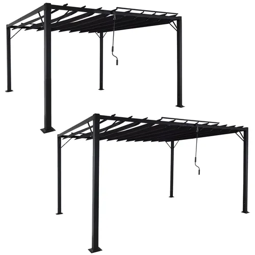 Pergola HWC-L40, Garten Lamellen-Pavillon aus Aluminium - Moderne Pergola mit drehbarem Lamellendach für individuell regulierbaren Schatten. Erhältlich in anthrazit-grau, ideal für Garten und Terrasse.
