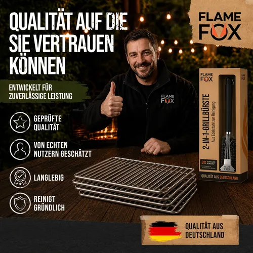 FLAME FOX® Grillbürste 3-in-1 BBQ Reinigungsbürste 45cm Langstiel