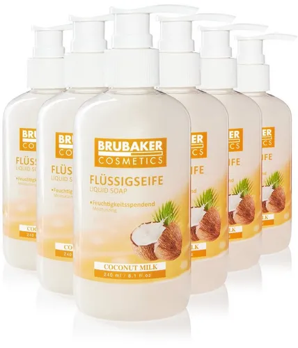 BRUBAKER Handseife Flüssigseife mit Kokosnuss Duft, 6-tlg., feuchtigkeitsspendend, Seife flüssig im praktischen Spender