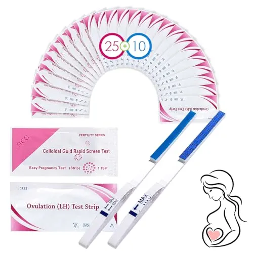 Ovulationstest+10 Schwangerschaftstest, Kinderwunsch Ovulationstest Kit, Zuverlässige Zyklus- und Fruchtbarkeit Überwachung, Fruchtbarkeitstest für Frauen/Eisprung (25 LH + 10 HCG) 25