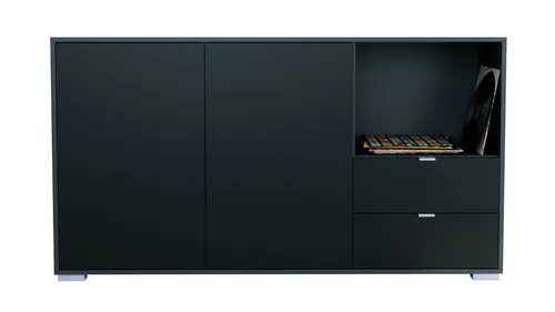 Vladon Sideboard Milano (Kommode mit 2 Türen Schwarz matt, 2 Schubladen Schwarz matt, Made in Germany), Korpus Anthrazit matt (152,5 x 83 x 37 cm)