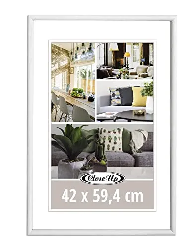 Close Up Posterrahmen DIN A2 (42 x 59,4 cm) | Kunststoff weiß mit Rückwand | PVC-Scheibe (unzerbrechlich) Profilbreite 12 mm