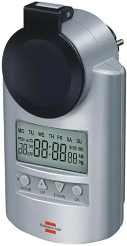 Brennenstuhl 1507490 Primera-Line Zeitschaltuhr DT IP44, Digitale Timer-Steckdose, Silber, 2 Stück