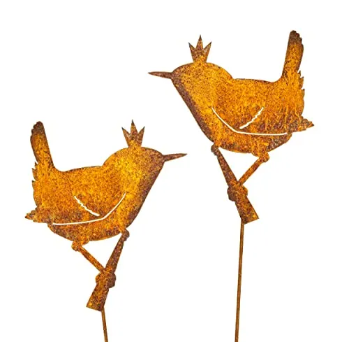 Blümelhuber Gartenstecker Rost Zaunkönig Deko Vogel 2er Set - Edelrost Gartendeko Vintage Blumenstecker aus Metall - Vogel Deko Garten Stecker - Schöne Outdoor Deko für Garten, Balkon oder Terrasse