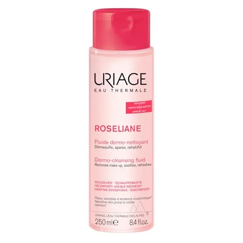 Uriage Roseliane Dermo-Cleansing Fluid 250 ml - Gesichtsreinigung für Damen, sanfte Reinigung mit beruhigender Wirkung, entfernt Unreinheiten und bereitet die Haut optimal auf die Pflege vor.