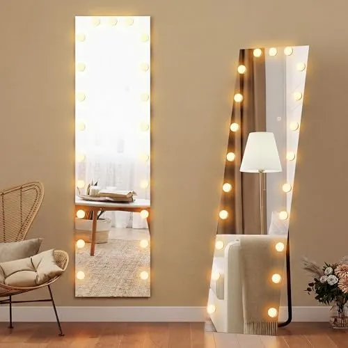 HOMCOM RGB-LED Ganzkörperspiegel 150 x 40 cm mit Touch-Schalter - Vielseitiger Standspiegel mit lebendiger RGB-Beleuchtung in 7 Farben und Memory-Funktion. Bruchsicheres gehärtetes Glas für Sicherheit und stilvolles Design, ideal für Schlafzimmer und Wohnzimmer.