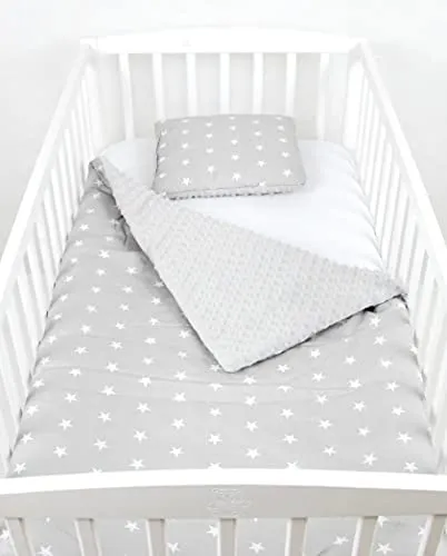 Babylux Babydecke Krabbeldecke Minky Kuscheldecke Decke 75 x 100 cm mit Kissen 30x35cm (5K. Grau + Sterne)