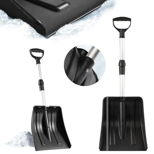 KADAX Autoschneeschaufel, klappbare Aluminiumschneeschaufel für Auto, Schneeschieber mit Teleskop-Alustiel, Schneekippe aus Kunststoff und Aluminium (Schwarz)