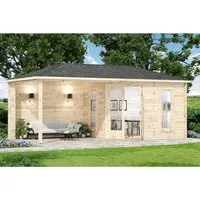 Alpholz Gartenhaus 5-Eck Liwa, BxT: 613,5x316,7 cm, Braun - Gartenhaus aus nordischer Fichte mit Walmdach, bodentiefen Fenstern und 40 mm Wandstärke - ideal für Freizeit und Lagerung.