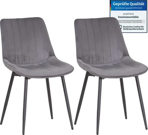 ALBATROS Esszimmerstuhl BOSA - 2er Set Grau - Esszimmerstuhl im modernen Retro-Look, ergonomisch gepolstert mit pflegeleichtem Samtbezug, ideal für gemütliche Abende und stilvolle Einrichtung.