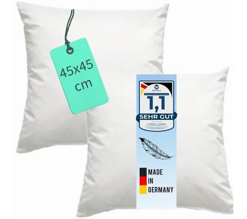 Luxusfeder Kissenfüllung 2er Set Daunenkissen 45x45 cm Daunenfüllung Sofakissen Füllkissen, Made in Germany