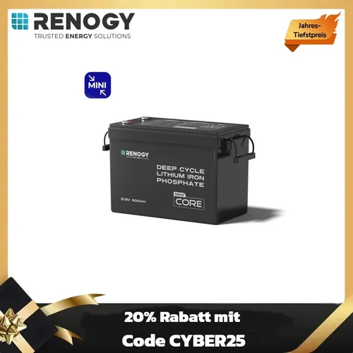 Renogy Lithium Batterie 12v 300Ah LiFePO4 Batterie Core Mini Serie 5000+ Zyklen