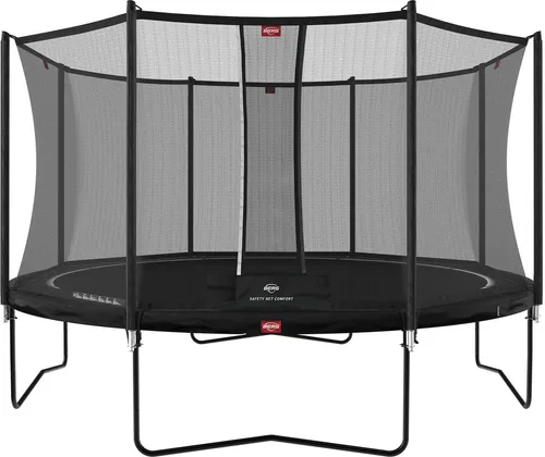 BERG Favorit Trampoline Regular 430 cm schwarz mit Safety Net Comfort - Robustes und sicheres Trampolin für Kinder, ideal für stundenlangen Spielspaß im Garten. Premium-Qualität für höchste Sicherheit und Langlebigkeit.