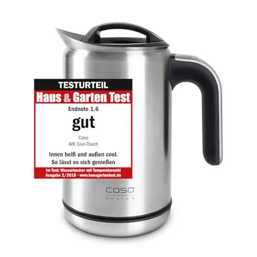 CASO WK Cool Touch - Edelstahl Wasserkocher mit Temperatureinstellung, doppelwandiges Cool-Touch Gehäuse für sichere Handhabung und Warmhalte-Funktion